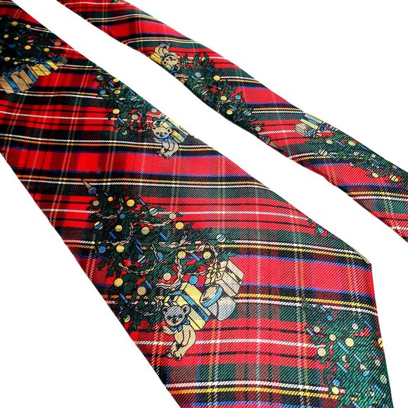 Vintage Samuel Sons Christmas Tree Tartan Plaid Luxury Silk Necktie Holiday Gift - Picture 2 of 5